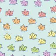 colorful cute hand drawn paper ship seamless pattern