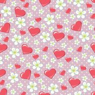 Cherry flowers polka dot and hearts in seamline pattern