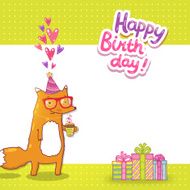 Happy Birthday card with hipster fox N17