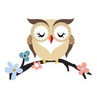 Cartoon owl on a flowering tree branch N2