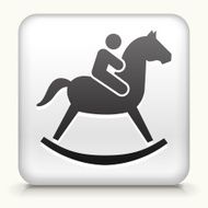 Square Button with Child on a Toy Horse