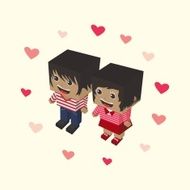 love couple block isometric cartoon character N29