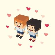 love couple block isometric cartoon character N32