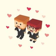 love couple block isometric cartoon character N33