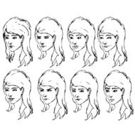 Girl face expressions sketches Vector illustration