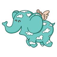 Cute doodle flying elephant