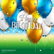 Vector birthday card with balloons and text on colorful background