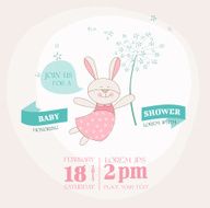 Baby Shower or Arrival Card - Bunny with Flower