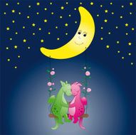 Cute dragon romantic moon