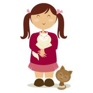 Young Girl with Pet Cats