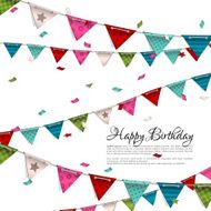 Vector birthday card with confetti and bunting flags N4