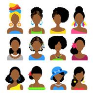 Set of Flat Icons with African Women