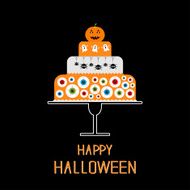 Cake with pumpkin ghost spider web eyeballs Halloween Black Flat