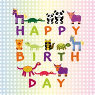 Happy birthday card on pastel color background Funny Animals Vector