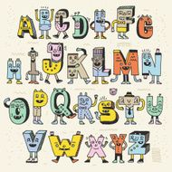Fantastic Funny Alphabet Wacky Doodle Letters Design Color Set