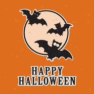 Fun cartoon bats full moon happy Halloween card two color