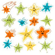 Set of hand drawn funny stars Cartoon comic style