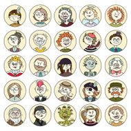 Set of women men character faces