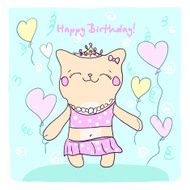 Birtday card with cute kitty and balloons