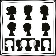 Set of child heads silhouettes