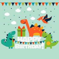 Happy birthday - lovely vector card with funny dinosaurs N2