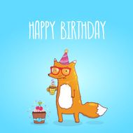 Happy Birthday card with hipster fox N18