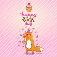 Happy Birthday card with hipster fox N20