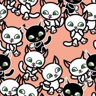 walking black and white cats seamless pattern on pink
