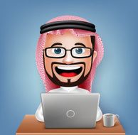 Saudi Arab Businessman Cartoon Character Sitting Working