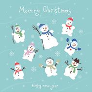 Cute and funny snowmen Template Christmas cards vector illustrations N2