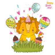 Happy Birthday greeting background with a lion N10