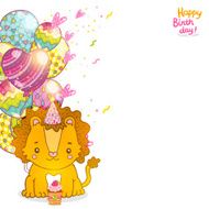 Happy Birthday greeting background with a lion N12