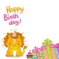 Happy Birthday greeting background with a lion N13