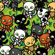 walking cats on grass seamless pattern