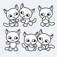 set of cartoon cute little cats black and white