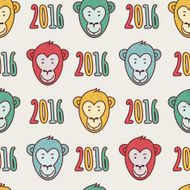 Vector seamless hand drawn pattern Smiling monkey and numbers 2016
