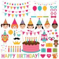 Vector kids birthday party set