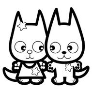 two cartoon little wolves black and white