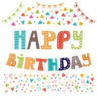 Happy birthday Cute greeting card with funny design elements