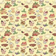 Seamless pattern fresh desserts with coffee tea berry ice cream N3