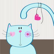 Cute funny cat and a pink heart