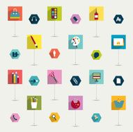 Set of colorful modern flat long shadows icon Infographic set