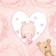 Baby shower greeting card Baby girl with teddy