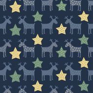 Seamless Christmas pattern - Xmas reindeers and night stars