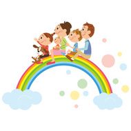 The happiness family who got on the rainbow