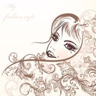 Cute girlÂs face with swirls sketch style