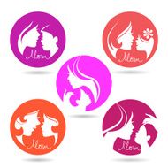 Set of mother and baby silhouette symbols Happy Mother&#039;s Day