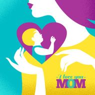 Beautiful silhouette of mother and baby in heart card