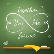 Love greeting card on the chalkboard in shape of eternity