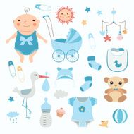 Baby boy shower Set of vector icons